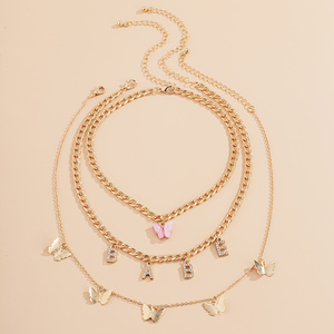Catene Boho a strati con farfalla e strass lettera ciondolo collana da donna alla moda da donna accessori quotidiani sul <span class=keywords><strong>collo</strong></span> - Product Image 3