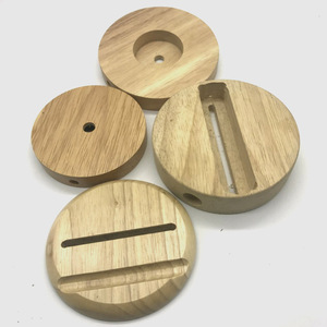 Base de lampe en bois d'hévéa, support de lampe de table rond en bois massif, support d'ampoule, accessoire d'éclairage - Product Image 1