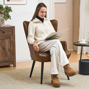 Sillón Moderno de Mediados de Siglo, Cómodo, con Detalles en Cuero, para Sala de Estar, Oficina, Estudio, Dormitorio, Sala de Espera - Product Image 4