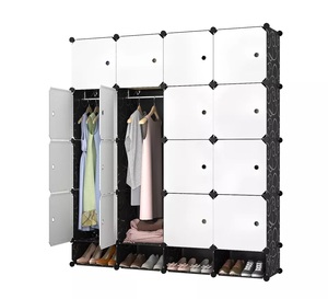 <span class=keywords><strong>Rangement</strong></span> moderne pour vêtements suspendus armoire Portable en plastique 3 colonnes meubles de chambre à coucher 12 portes avec autocollants - Product Image 4