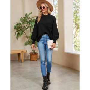 Womens Tunic Sweater Oversized Turtleneck <b>Black</b> <b>Long</b> <b>Sleeve</b> Side Slit Casual Autumn Pullover <b>Tops</b> - Product Image 6