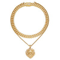 Nouveau Glacé Fantaisie Mode Plein Foret En Acier Inoxydable Alliage Ensemble Bling Grande Tête De Lion Pendentif Chaîne Collier Animal Forme Motif