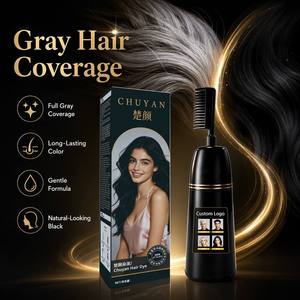 Tinte para el Cabello en Crema a Base de Plantas, Color Negro Intenso, OEM, con Aplicador de Peine, Cobertura de Canas - Product Image 1