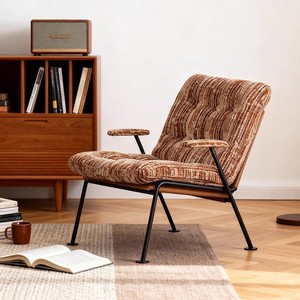 Fauteuil en tissu de style rétro, chaise de salon rayée kaki, pour adultes et personnes âgées - Product Image 1