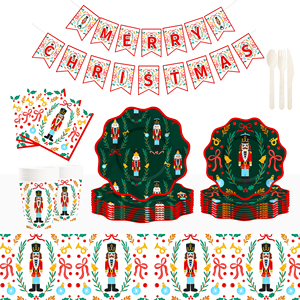 DAMAI Christmas Party Plates Napkins Tableware Set Supplies <b>Disposable</b> Dinnerware Red Decoration Favors for 8 Guests - Product Image 1
