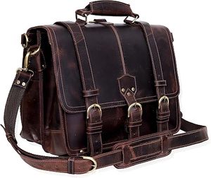 18 Inch Vintage Leather Laptop <b>Messenger</b> Briefcase for Men <b>Women</b> Premium Office Shoulder <b>Bag</b> for College Business Work Laptop - Product Image 3