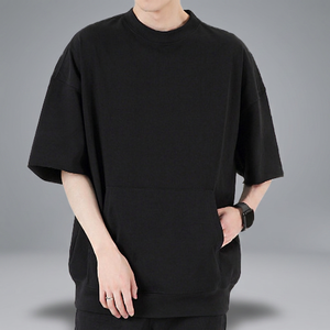 เสื้อยืดโอเวอร์ไซส์สีดำ ยูนิเซ็กซ์ ผ้าฝ้าย 100% แขนสั้น คอกลม ลำลอง ผ้าเจอร์ซีย์ถัก สตรีทแวร์ ระบายอากาศได้ดี - Product Image 3