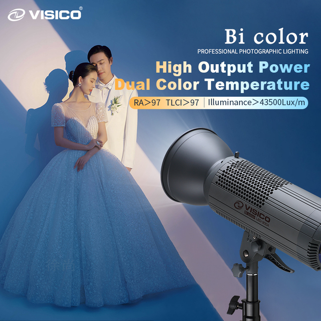 VISICO 300W Bowens Mount Bi-Color COB LED Video Light-Portable Professional Studio Lighting with IP33 Rating