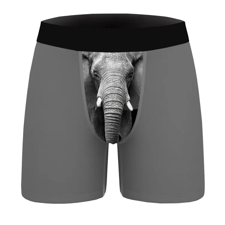 กางเกงในสำหรับผู้ชายกางเกงบ็อกเซอร์ของผู้ชายกางเกงบ็อกเซอร์พิมพ์ลายช้าง3D ลาย HY-319ออกแบบโลโก้ได้ตามต้องการ