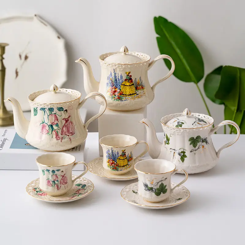 MSH Handmade French Flower Glaze Ceramic Flower Tea Mug Set