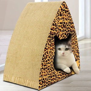 لوحة خدش الحيوانات الأليفة ثلاثية الأضلاع لخدش القطط ، لوح مموج ، رقصة البولكا المنقطة الصفراء ، طباعة الفهد ، شحذ المخلب ، الألعاب التفاعلية - Product Image 5