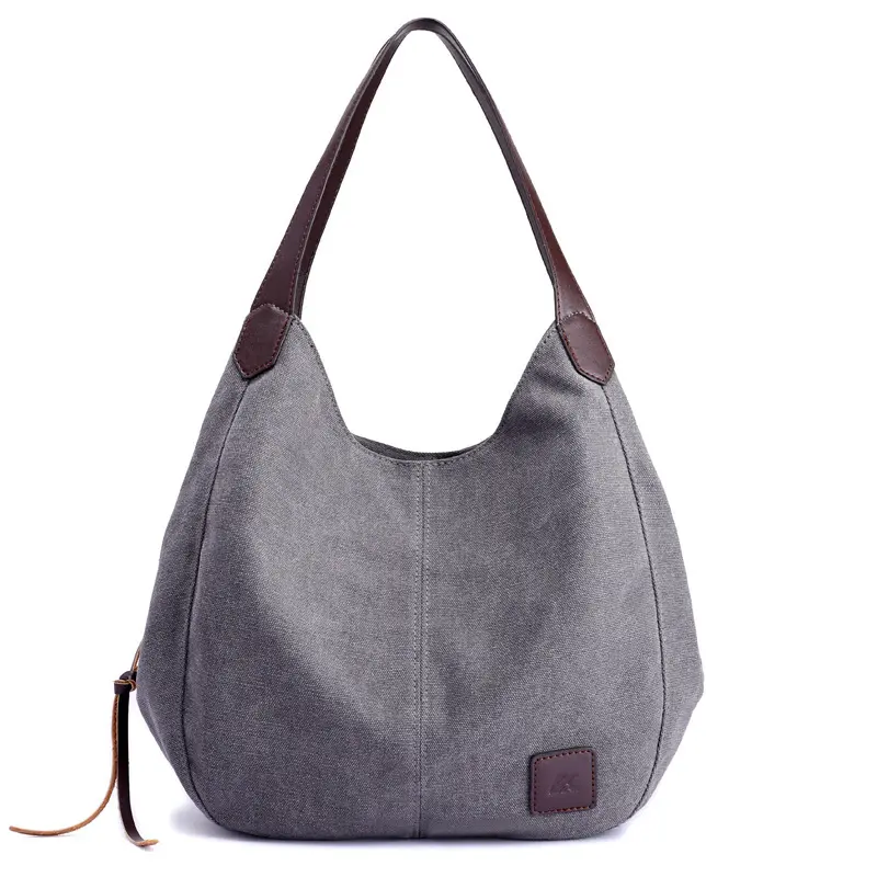 2021 Women Gray Anniston Canvas Convertible Hobo Large Tote Bag Purses for Women Slourchy Tote Shoulder Cotton Handbags
