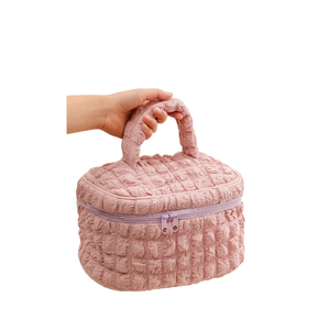 Cross-Border Niche Cream Puff Large-Capacity Pencil Case Soft Fabric Fufu Non-Contrasting Solid Color HandBags - Product Image 3