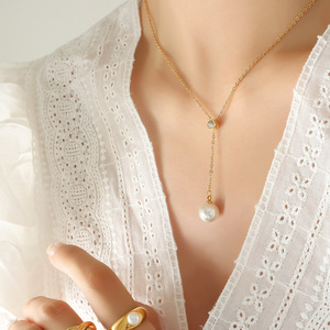 Drame coréen avec la douce dame minorité frange perle Zircon pendentif minorité Ins vent collier titane acier - Product Image 1