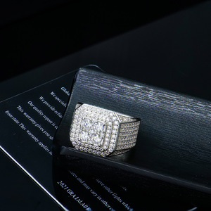 925 Sterling Silver Hip Hop Ring Gold Plated New Style D VVS Diamond <strong>Moissanite</strong> with GRA Certificate for Men - Product Image 2