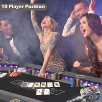 REAHOISY Table de Poker Texas Hold'em Pliable pour 10 Joueurs avec Lumière LED, 2 Ports USB, 2 Ports Type-C, Porte-Gobelets et Rebords Rembourrés, Couleur Noire