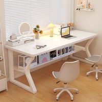 Bureau d'ordinateur simple, bureau à domicile, bureau d'étude, bureau de chambre à coucher, structure en acier, blanc pur, minimaliste