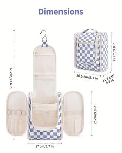 Checkered Large Makeup Bag Travel Toiletry Bag for Women Wide Open Cosmetic Make up Organizer with Handle - Product Image 4