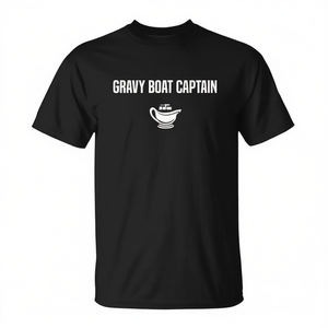 T-shirt Gravy Boat Captain, design amusant pour Thanksgiving, en coton noir, unisexe pour adultes - Product Image 2