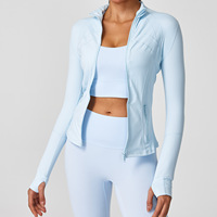 Veste de yoga pour femme anti-transpiration, coupe ajustée, col montant, fermeture éclair intégrale, manches longues, en nylon et élasthanne, vêtement de sport
