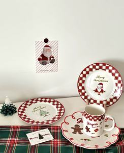 ¡En stock! Platos y tazas con estampado navideño de 8 pulgadas y 9 pulgadas, precio al por mayor, vajilla de cerámica navideña - Product Image 3