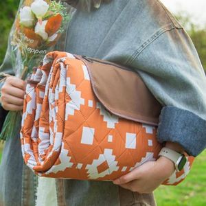 Roll up Mat Quilted Outdoor <b>Blanket</b> With Zipper Pocket and Carry Handle for <b>Picnic</b> Camping Travel - Product Image 1