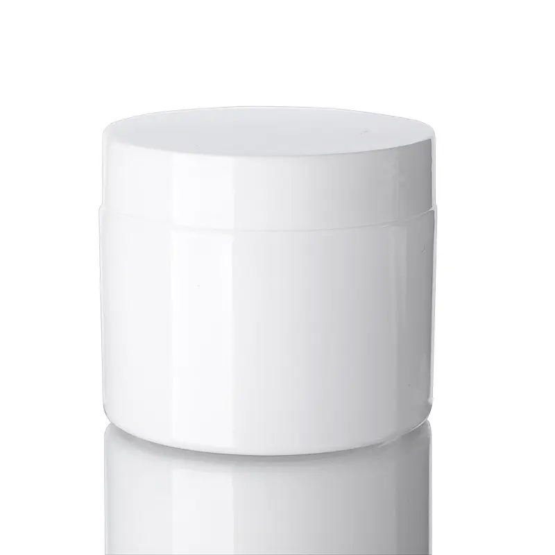Vuelos de boca ancha de 150ml blanco redondo buena calidad personalizable tamaño de logotipo de aluminio tapa reutilizable de plástico pet tarro de crema