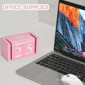 Mickyu Block <b>Calendar</b> 3.7x2.1x1.8 In Pink Wooden Desk Decor Time Management Accessory - Product Image 3