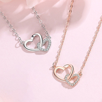 Nouveau 2025 Couple Double Coeur Pendentif 925 Chaînes En Argent pour Bijoux En Vrac Zircon Femmes Collier