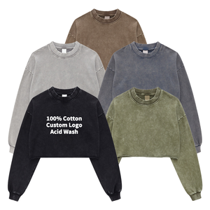 <span class=keywords><strong>Camiseta</strong></span> de Manga Larga para <span class=keywords><strong>Mujer</strong></span>, Estilo Crop Top, 380GSM, 100% Algodón, Diseño Vintage Lavado al Ácido, Tejido de Punto, Personalizable OEM - Product Image 1