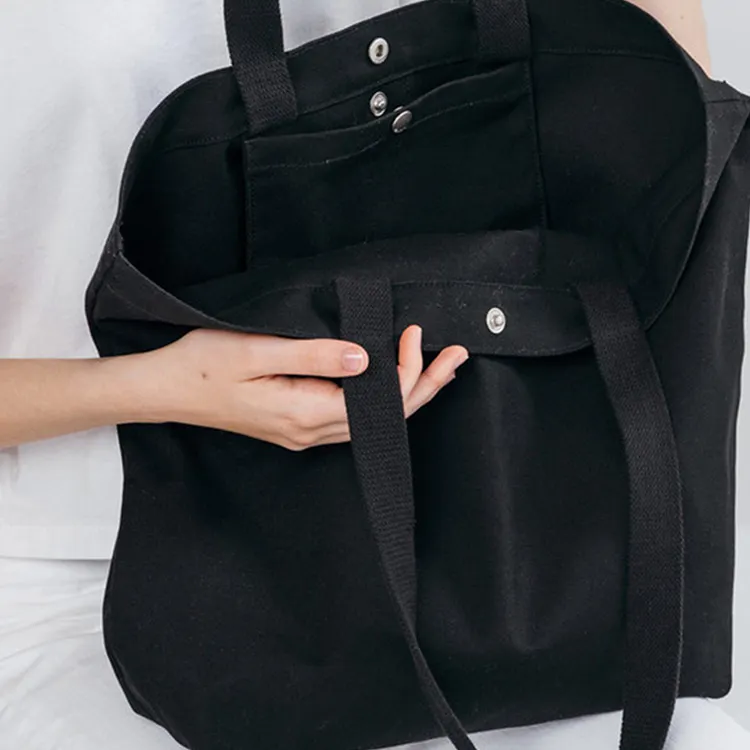 कस्टम लोगो महिलाओं काले कैनवास प्राकृतिक कपास कंधे ढोना बैग