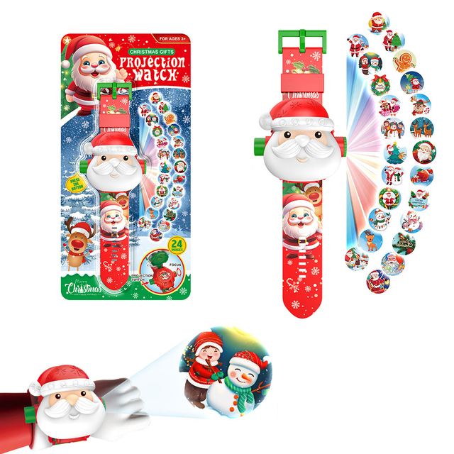Light-Up 3D Projection 24 Patterns Santa Christmas Electronic Watch Christmas Gift Kids Toys