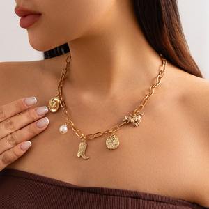 Sweet Simulation <strong>Pearl</strong> Starfish Fish Tail <strong>Pendant</strong> Choker <strong>Necklace</strong> for Women Gold Color Clavicle Chain Summer Beach Jewelry Set - Product Image 4