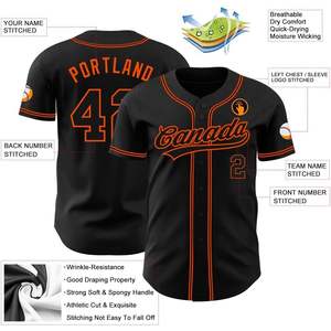 Uniforme deportivo de poliéster transpirable con camisetas de béisbol naranja negro personalizado con botón de personalización estilo Hip Hop - Product Image 2