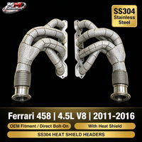Collecteurs d'échappement en acier inoxydable SS304 KM OEM avec bouclier thermique pour Ferrari 458 4.5L V8 2011-2016, fixation directe par boulons