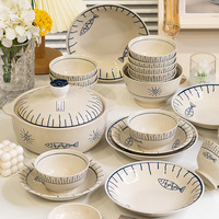 Ensemble de bols et de plats en céramique avec logo imprimé de style japonais, couleur sous-glaçure, motif de poisson, design mignon