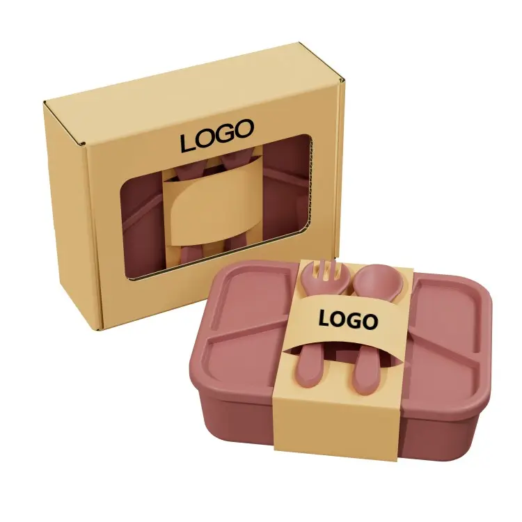 Eco Vriendelijke Food Grade Lekvrije Lunchbox Set Volwassen Kinderen Kinderen Bento Siliconen Lunchbox Lunchbox Met Lepel En Vork