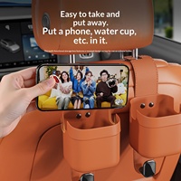 Support de tasse multifonctionnel en cuir Napa pour voiture, crochet de fixation pour siège de voiture, support de téléphone, gadget de rangement pour voiture, accessoires automobiles
