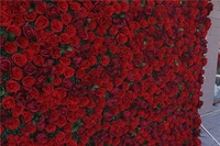 Mur de fleurs enroulable en gros 8ft x 8ft, mur de fleurs artificielles en soie roses rouges, toile de fond décorative de luxe