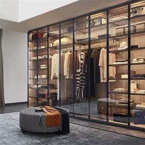 Prima Luxury Single Gentleman Armoire complète avec tiroirs Meubles de chambre à coucher avec porte en verre - Product Image 1