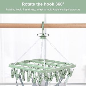 32 <b>Clips</b> Folding Multi-Functional Eco-Friendly Clothes Hanger Drying Rack for Children Adults Windproof Socks Bag Spice - Product Image 3
