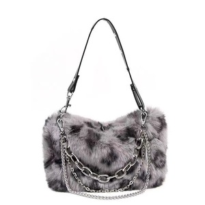 Borsa con stampa leopardata con ascella in peluche borsa da donna autunno inverno alla moda con chiusura a cerniera borsa a catena fodera in poliestere presa di fabbrica - Product Image 6