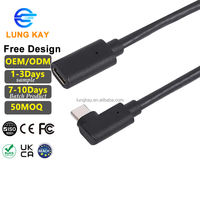 Cable de Extensión USB 3.2 Gen 2 Tipo-C Macho a Hembra LUNG KAY, Transferencia de Datos de 20 Gbps, Carga Rápida de 5 A, Cable Extendido de 100 W para Computadora