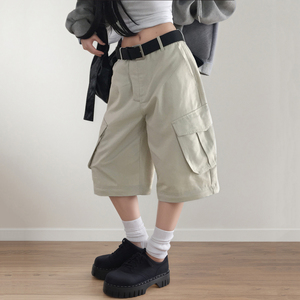 Pantalones Cargo de Pierna Ancha Desmontables de Estilo Urbano Americano para Mujer, de Color Sólido, Ajuste Holgado, Casuales - Product Image 4