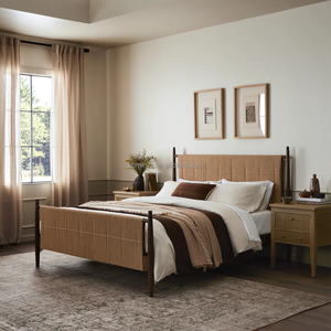Letto Moderno Francese <span class=keywords><strong>MYHOME</strong></span> in Legno di Quercia Massello con Corda in Carta Naturale, Arredamento Camera da Letto Personalizzabile - Product Image 6