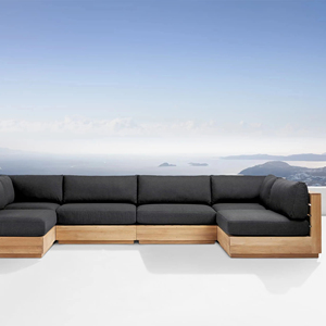 Meubles d'extérieur modernes et luxueux, fabriqués à la main, cadre en teck massif naturel de haute qualité, ensemble de canapés en forme de U pour jardin d'hiver - Product Image 1