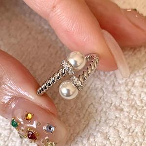 Ensemble de bagues en argent sterling S925, style vintage chinois, torsades de pâte frite anciennes, perles, pour femmes, design de niche de luxe, diamants - Product Image 1