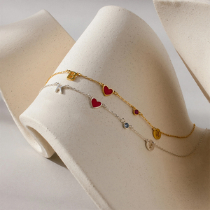 <span class=keywords><strong>Collana</strong></span> EManco con Cuore Rosso <span class=keywords><strong>Rosa</strong></span> Personalizzabile, Lettera Iniziale e Pietra Portafortuna della Costellazione, Placcata in Oro 14K/Argento per Dropshipping - Product Image 6