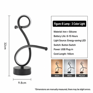 Lámpara de Mesa LED en Espiral YONGZE, Control Táctil Flexible, Regulación Continua, para Dormitorio, Mesita de Noche, Diseño Moderno Rústico - Product Image 6