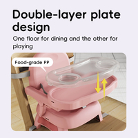 Siège rehausseur pliable rose pour bébé et tout-petit avec plateau amovible et ceinture de sécurité, chaise de voyage pour bébé avec auvent pare-soleil